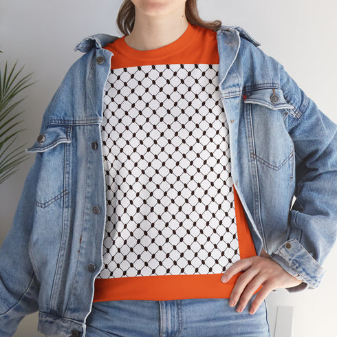 Keffiyeh Pattern Heavy Cotton Tee - Modern Mesh Design Streetwear T-Shirt